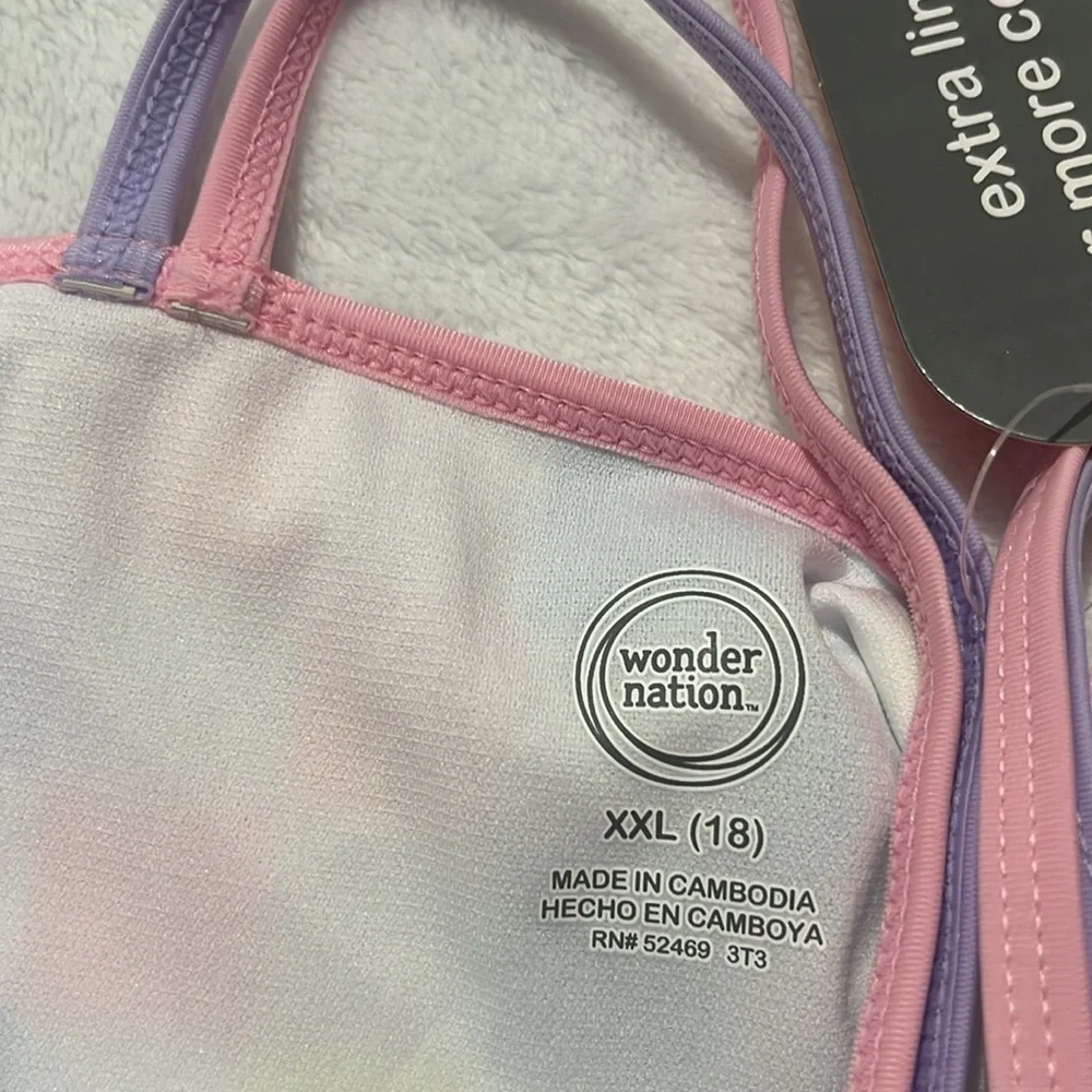 New Wonder Nation Girls' Strappy Tankini Swimsuit UPF 50 2-Piece Size XXL 18